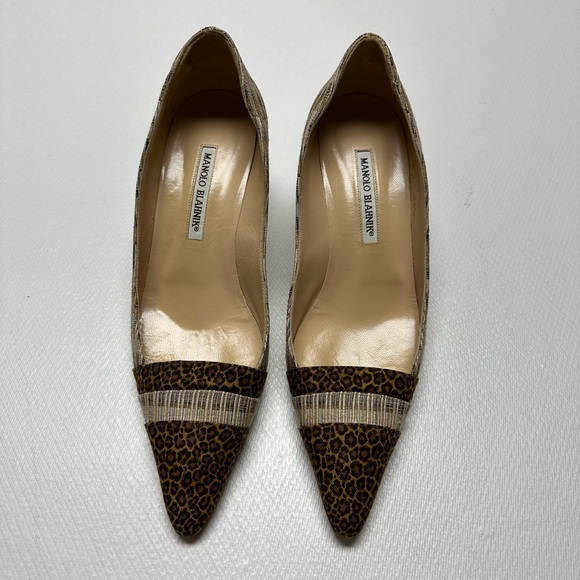 Manolo Blahnik Leopard/Striped Pointed Toe Kitten Heels Size 39 1/2 EUC - Picture 4 of 16
